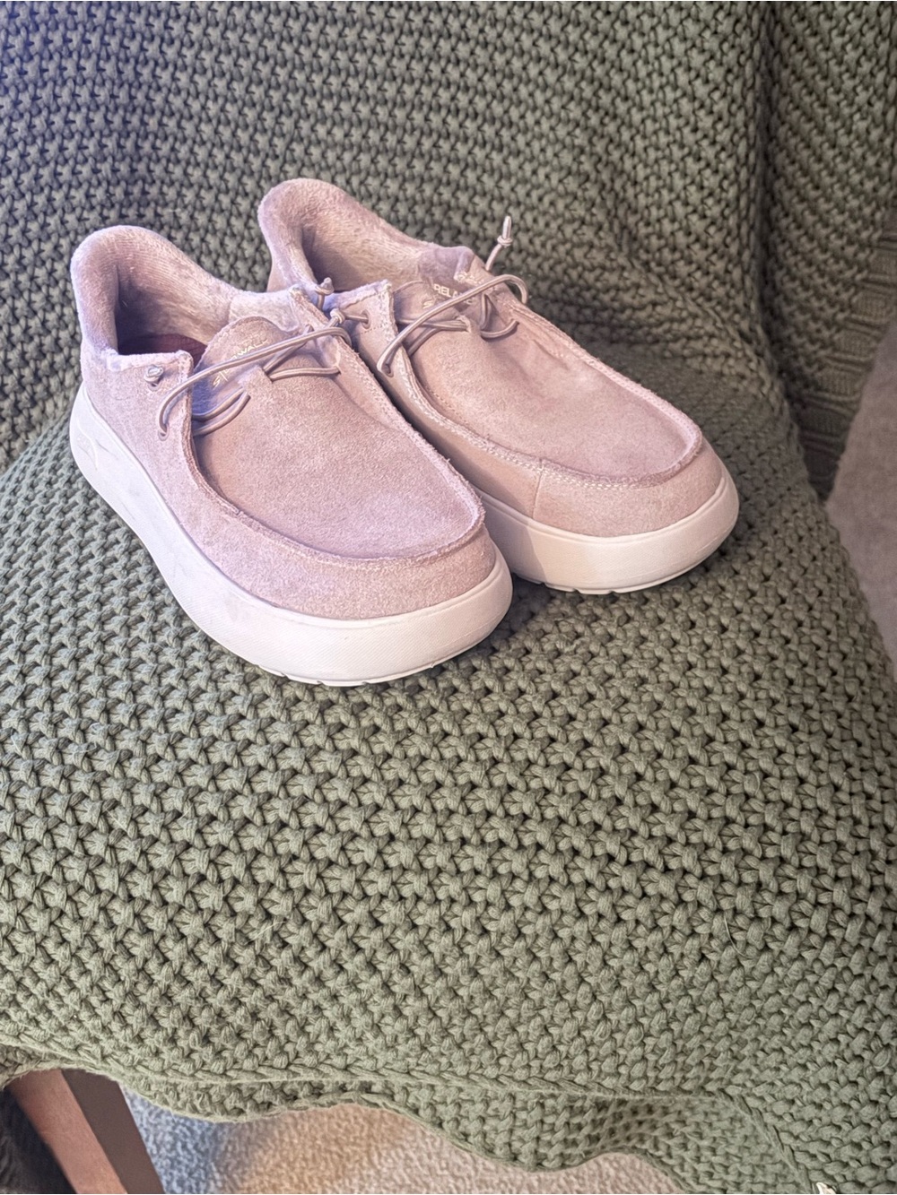 Skechers Suede Slip-On Sneakers in Light Pink